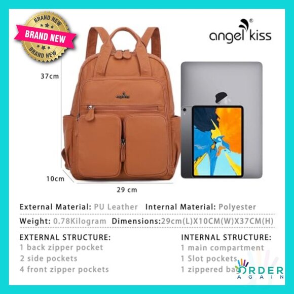 Soft Vegan Leather Backpack Purse Multi Pocket Casual Travel Adjustable Straps main image 6